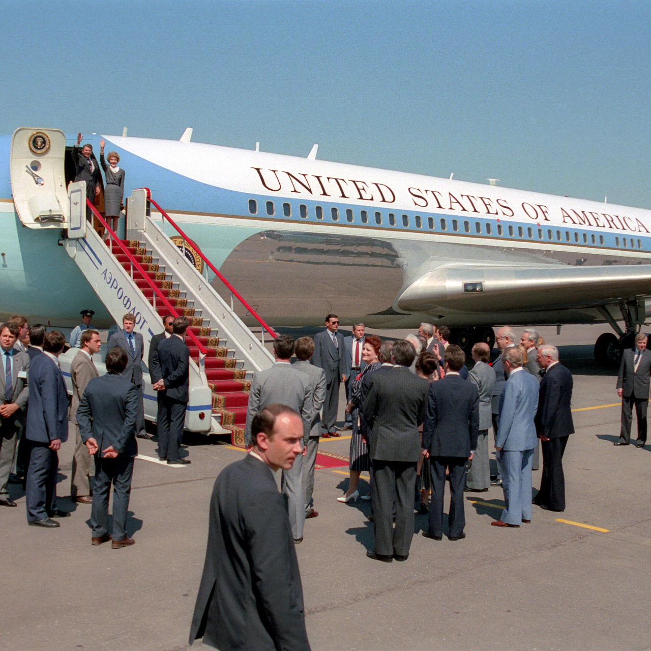 Nancy and Ronald Arriving on Airforce One
