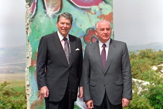 Reagan and Gorbachev in front of Berlin Wall section Reagan and Gorbachev in front of Berlin Wall section