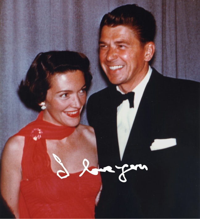 Nancy and Ronnie in red dress and tuxedo Nancy and Ronnie in red dress and tuxedo