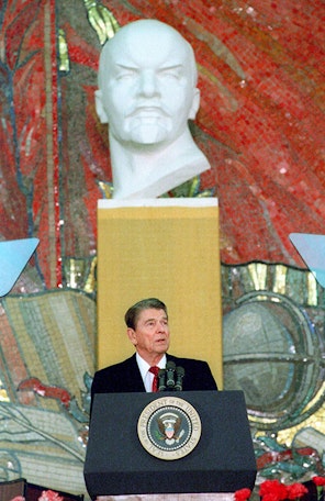 Address at Moscow State University Reagan speaking at podium