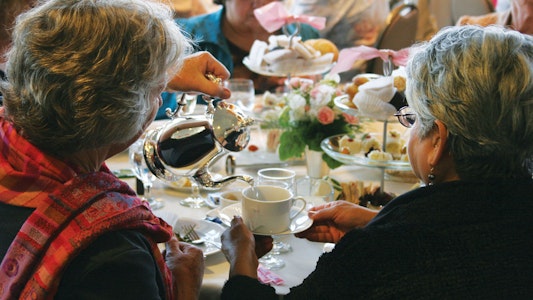 Teatime at the Reagan Library Woman pouring tea for another woman