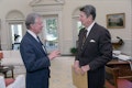 Presidents Jimmy Carter and Ronald Reagan in the Oval Office