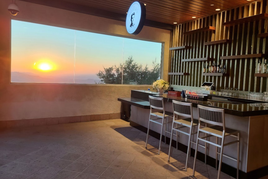 View of the sunset from inside the Bistro Bar