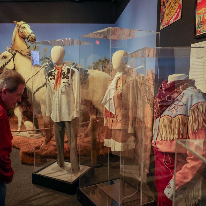 Roy Rogers’ and Dale Evans’ dazzling costumes and their legendary horses, Trigger and Buttermilk.