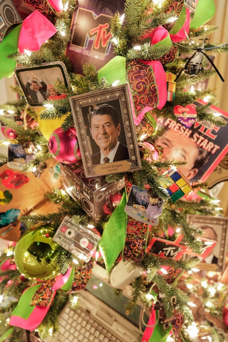 Christmas Ornaments Totally ’80s: From Reagan to Rubik’s—this tree is rad to the core