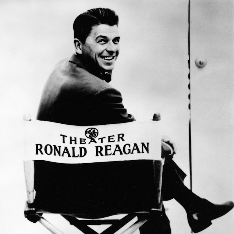 GE Theater Ronald Reagan Ronald Reagan sitting in GE Theater Chair
