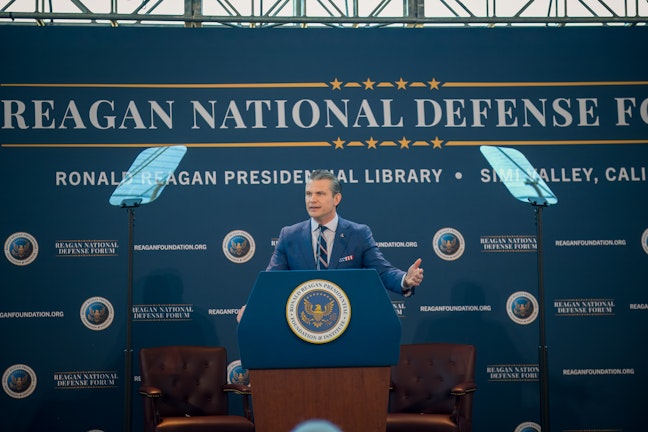 Pete Hegseth speaks at the Reagan National Defense Forum (2025)