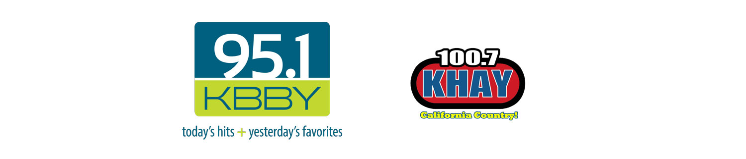 Logos for stations 95.1 KBBY and 100.7 KHAY