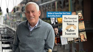 Author Walter Issacson, with book covers of his work Author Walter Issacson, with book covers of his work