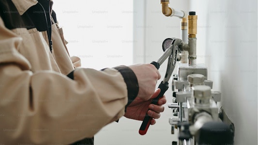 Person usiing tools on a pipe system