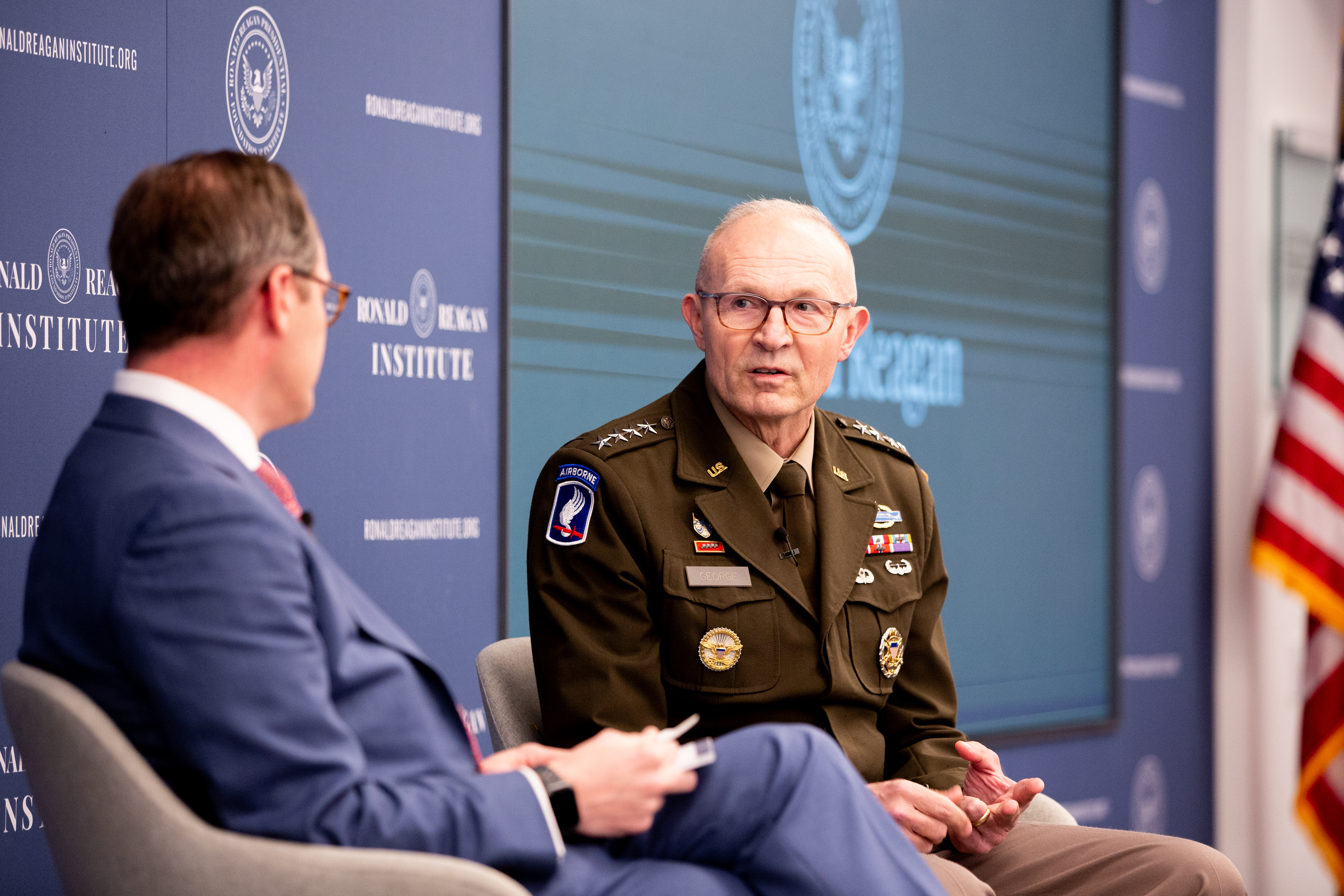 Mr. Roger Zakehim moderates a conversation with General Randy George