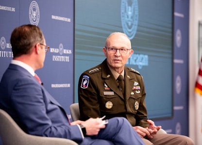 Mr. Roger Zakehim moderates a conversation with General Randy George