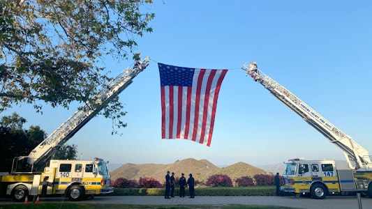 Ventura County Fire Department raising an American flag Ventura County Fire Department raising an American flag
