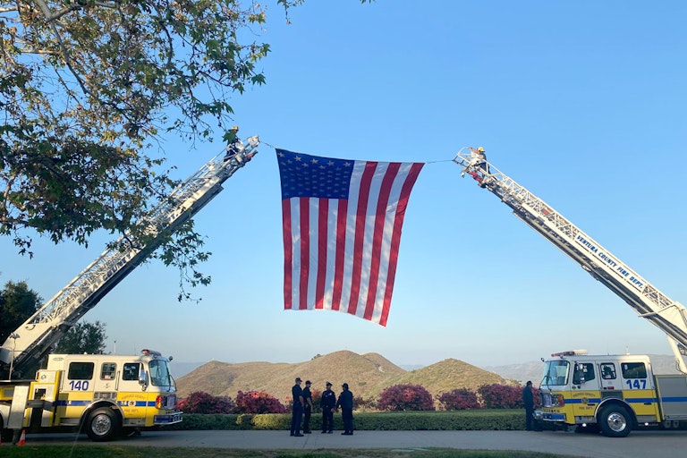 Ventura County Fire Department raising an American flag Ventura County Fire Department raising an American flag