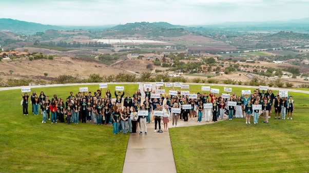 Students hold out name of the US States, outside at the Reagan Library South Lawn Students hold out name of the US States, outside at the Reagan Library South Lawn