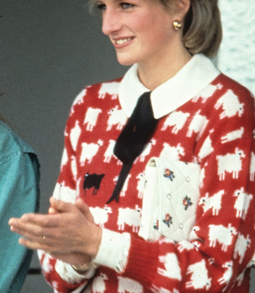 Princess Diana in her famous “Black Sheep” sweater