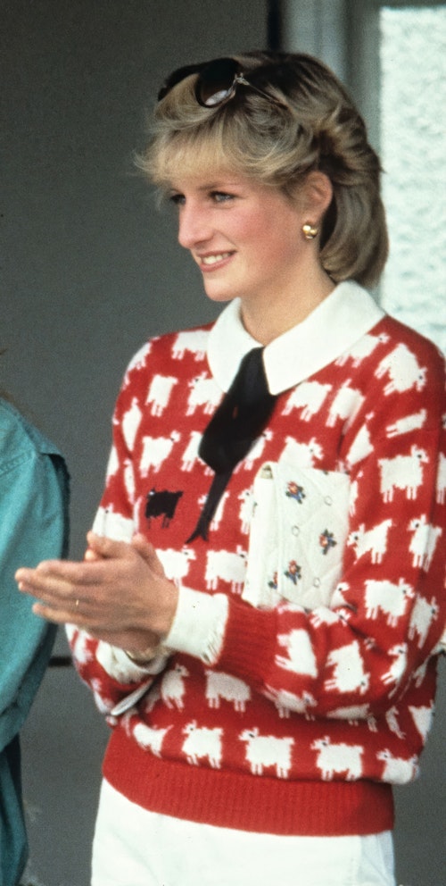 Princess Diana in her famous “Black Sheep” sweater