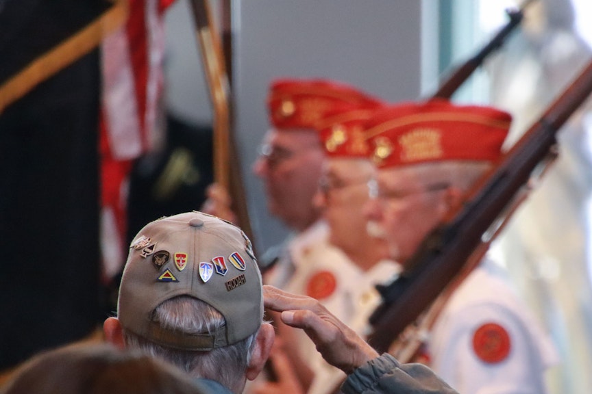 Veteran salutes Color Guard
