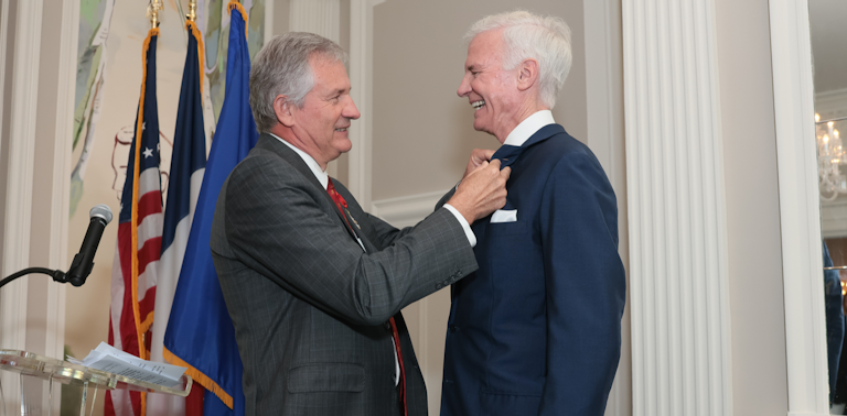 French Ambassador to the United States Laurent Bili presented Ryan with the insignia of Knight of the Legion of Honor during a ceremony at the French ambassador’s residence in Washington, D.C.